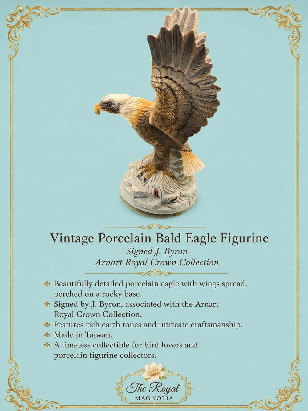 Vintage 1983 Arnart Royal Crown Collection Bald Eagle Figurine Signed J. Byron